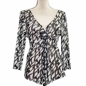 ESSENTIALS by Milano Black White Geometric Blouse